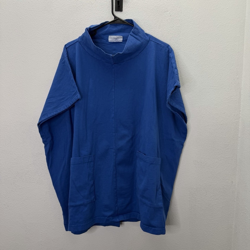 Bryn Walker Sz S Blue 100% Cotton Cowl Neck Oversized Boxy Tunic Top Lagenlook